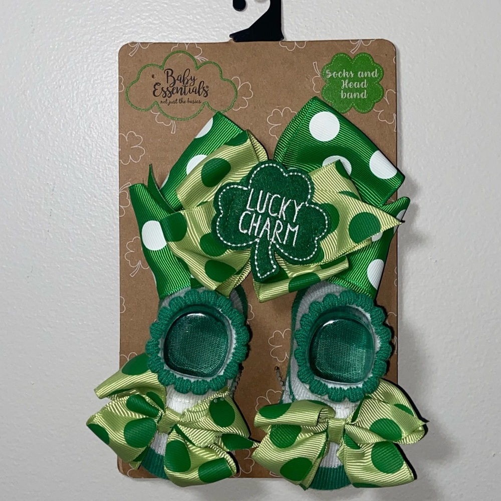 Baby Essentials Socks & Headband Set (Size: 0-6M) (Color: Green/White)